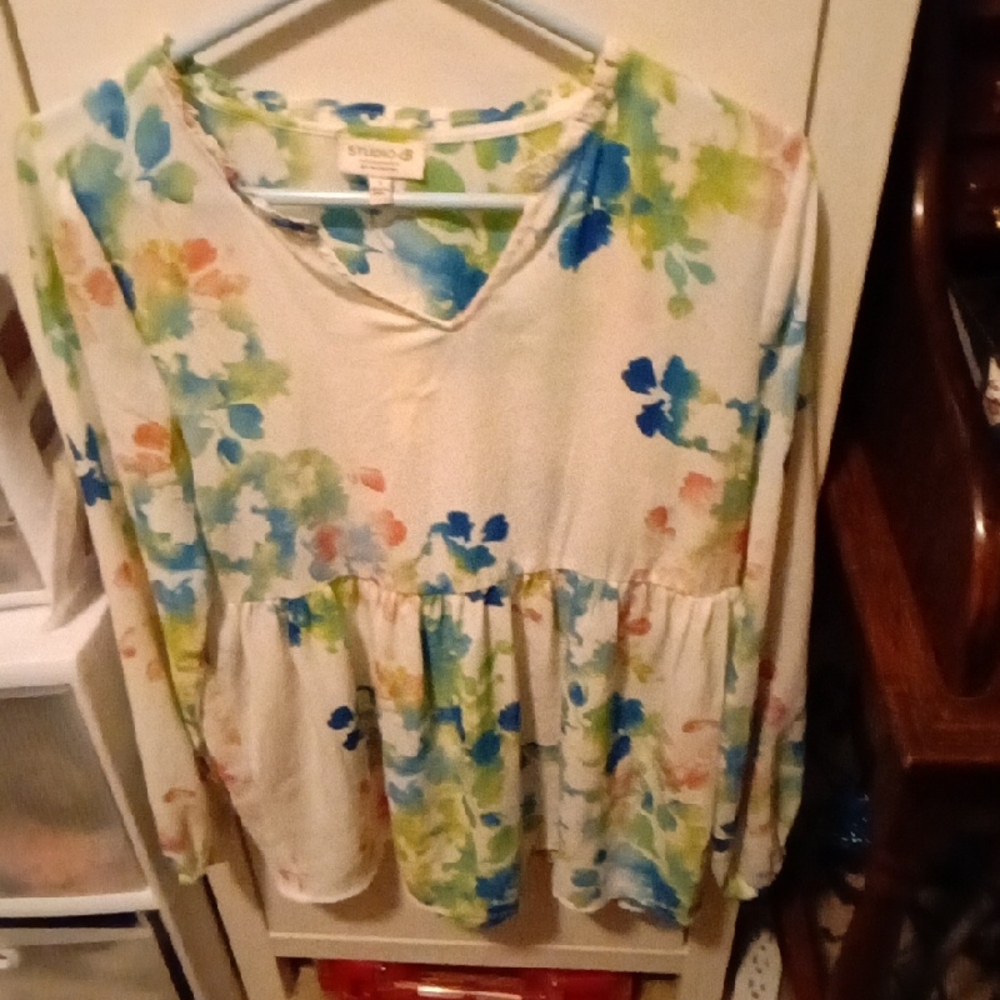 Studio Women's Floral Blouse - Blue, Green, Cream